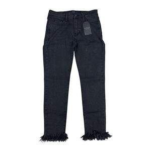Just Black -  Cropped Skinny Jeans with Fringe Hem in Washed Black